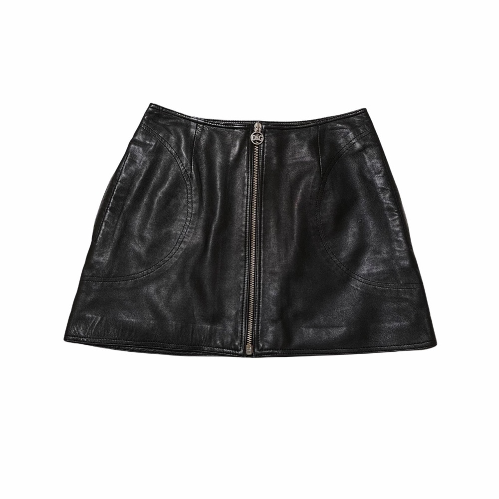Vtg D&G Zip Up Leather Mini Skirt